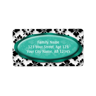 Elegant Damask Étiquettes de adresse Turquoises