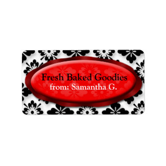 Élégant Damask Étiquettes Red Baking