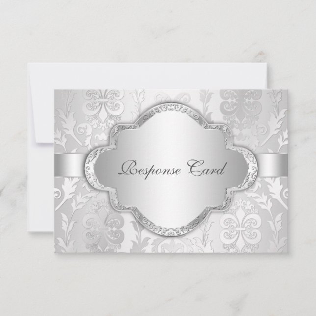 Elégant Damask Floral Swirl Argent RSVP (Devant)