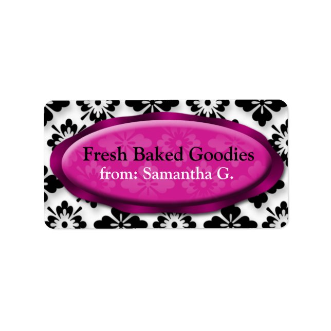 Élégant Damask Fuchsia Étiquettes de boulangerie (Devant)