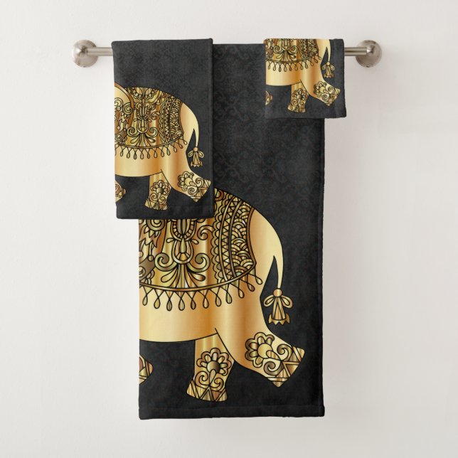 Elégant Damask Gold Paisley Elephant (En situation)