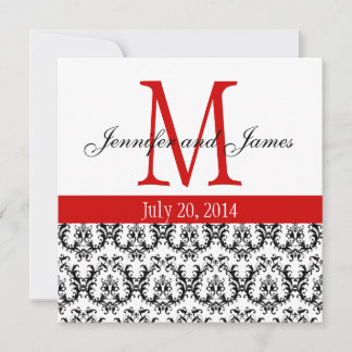Élégant Damask Monogram Faire-part de mariage Roug