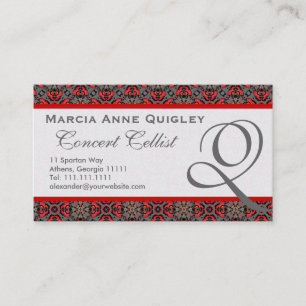 Élégant Damask Monogram Q Carte de visite