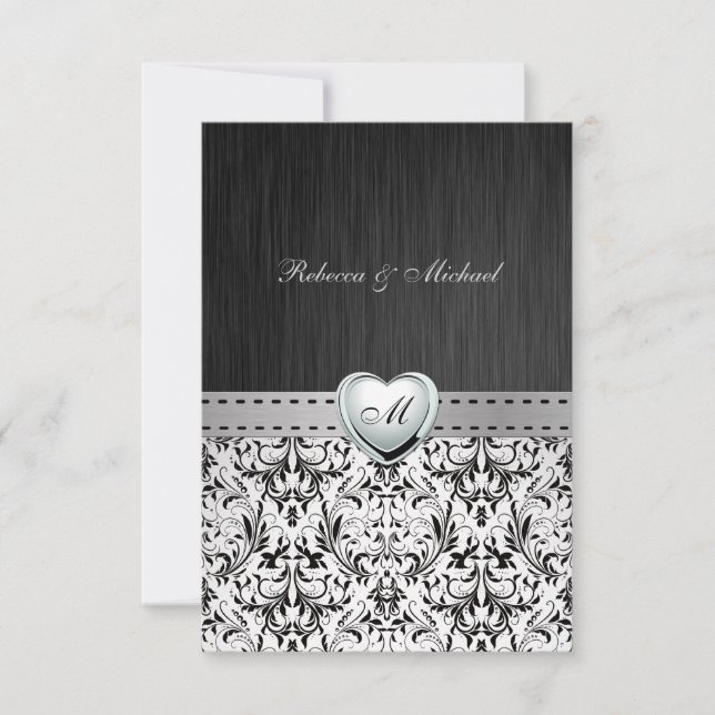 Elégant Damask Monogram Wedding Carte RSVP (Devant)