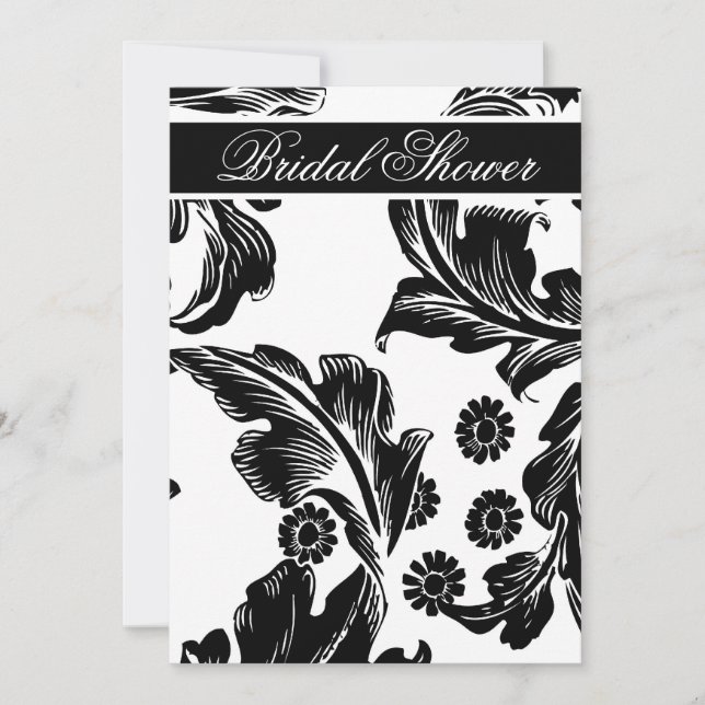 élégant damask noir & blanc invitations de douche  (Devant)
