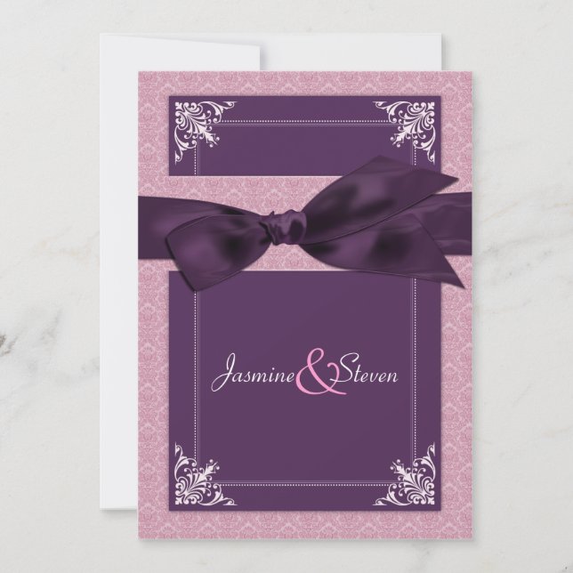Elégant Damask Plum Wedding Invitations (Devant)