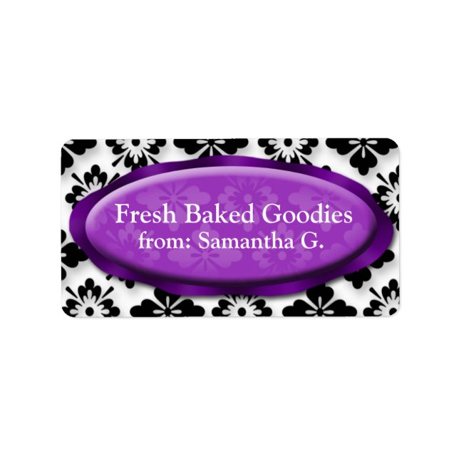 Élégant Damask Purple Étiquettes de cuisson (Devant)