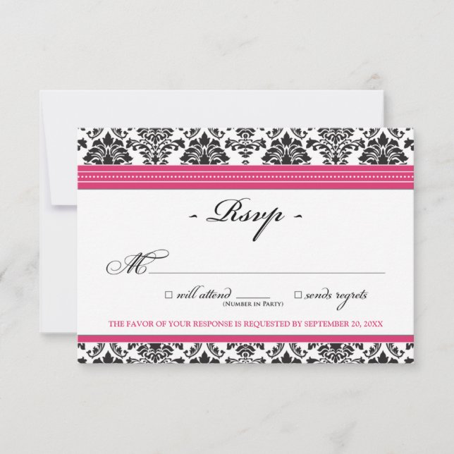 Elegant Damask RSVP Card (fuchsia) (Devant)