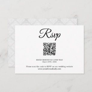 Elegant Damask RSVP QR Code Mariage Card