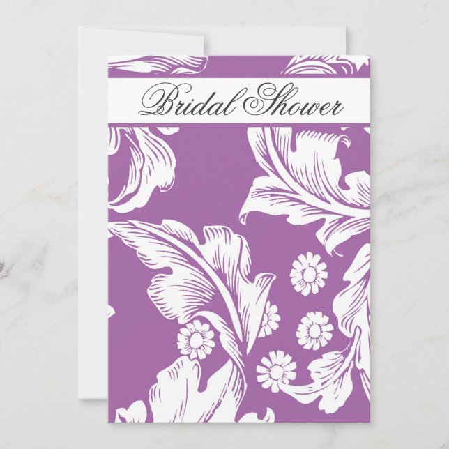 élégant damask violet fleuri invitations de douche (Devant)