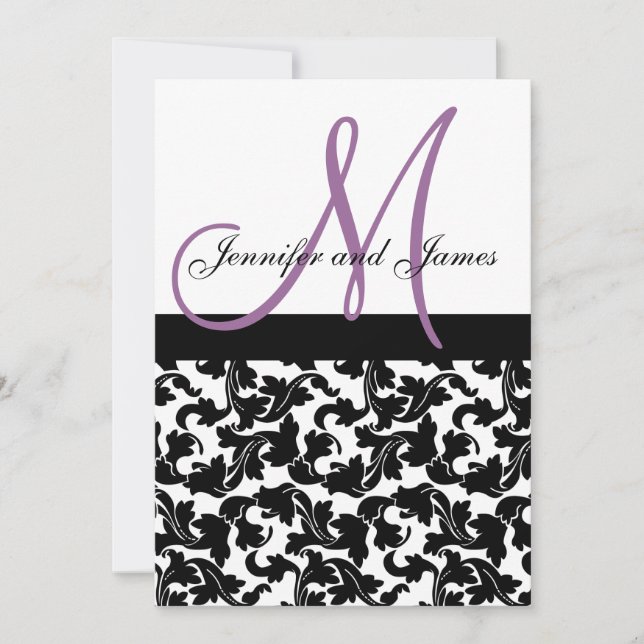 Elegant Damask Wedding Invitation Monogram Purple (Devant)