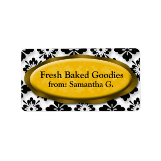 Élégant Damask Yellow Baking Étiquettes