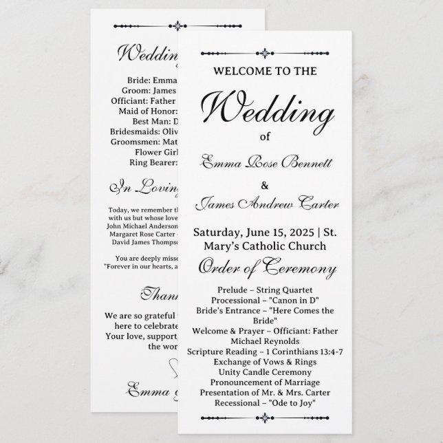 Élégant Dans Le Programme De Mariage Mémoire Amour (Devant / Derrière)