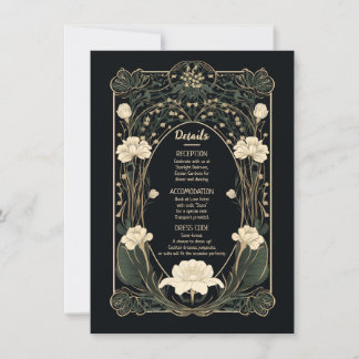 Elegant Dark Art Nouveau Mariage Détails Carte