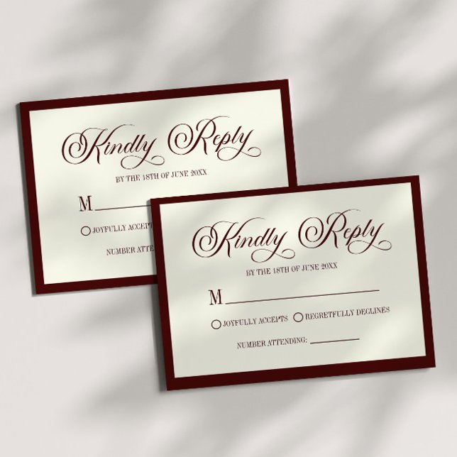 Elegant Dark Burgundy Ivory Wedding RSVP Card (Créateur téléchargé)