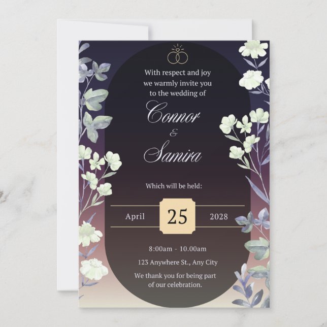 Elegant Dark Floral Wedding Invitation (Devant)
