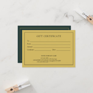 Élégant Dark Green Business Logo Certificat cadeau