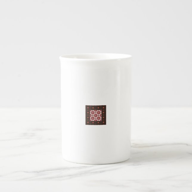 Elegant Dark Red Geometric Pattern Ceramic Mug – A (Devant)