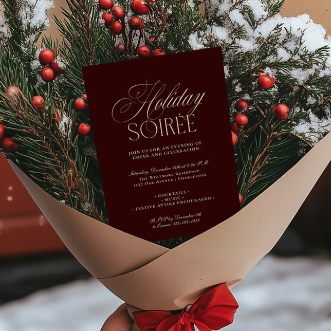 Elegant Dark Red Holiday Dinner Party Invitation (Elegant Dark Red Holiday Dinner Party Invitation)