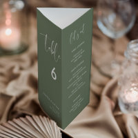 Élégant Dark Sage Green Menu Numéro de table tripl