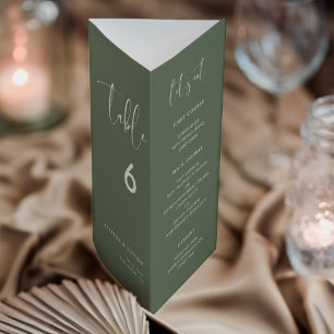 Élégant Dark Sage Green Menu Numéro de table tripl