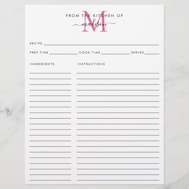 Élégant de la cuisine de la recette de monogramme  (Devant)