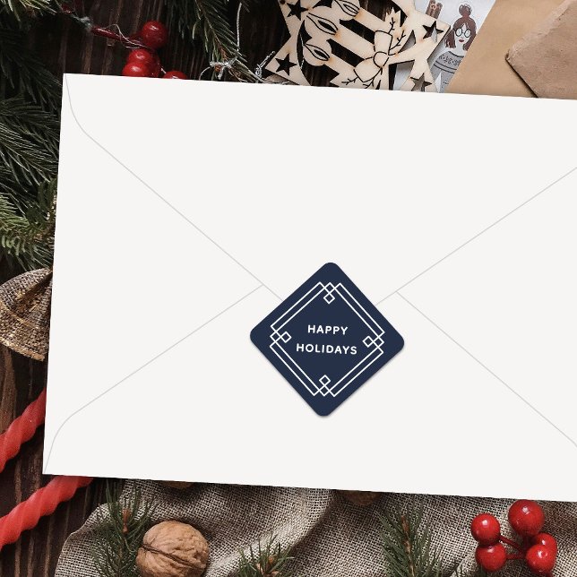Elegant Deco Frame Happy Holidays Diagonal Sticker (Créateur téléchargé)