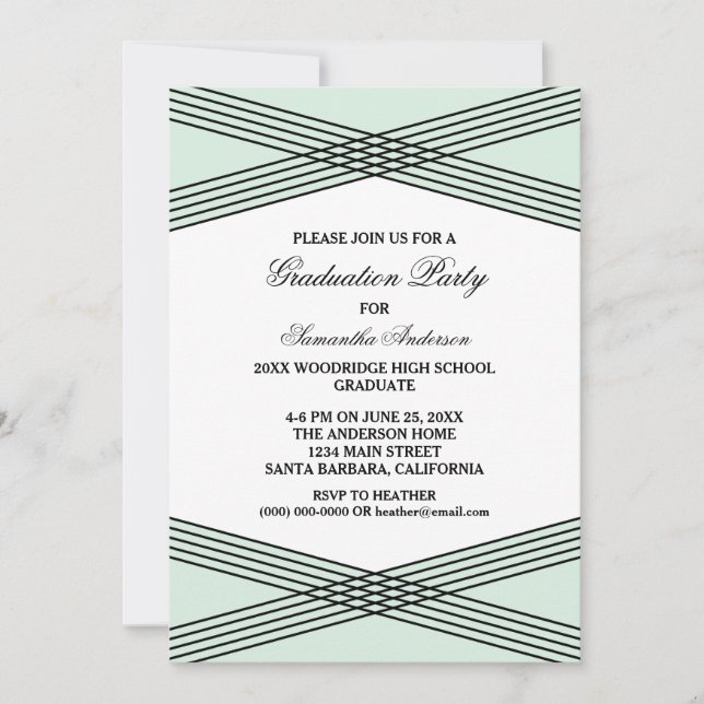 Élégant Déco Green Graduation Party Invitation (Devant)