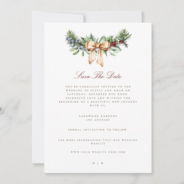 Élégant Décor de Noël Enregistrer La Carte Mariage (Devant)