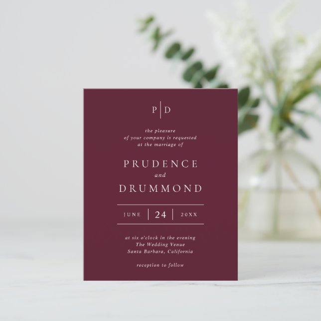 Elegant Deep Burgundy Classic Wedding Invitation (Debout devant)