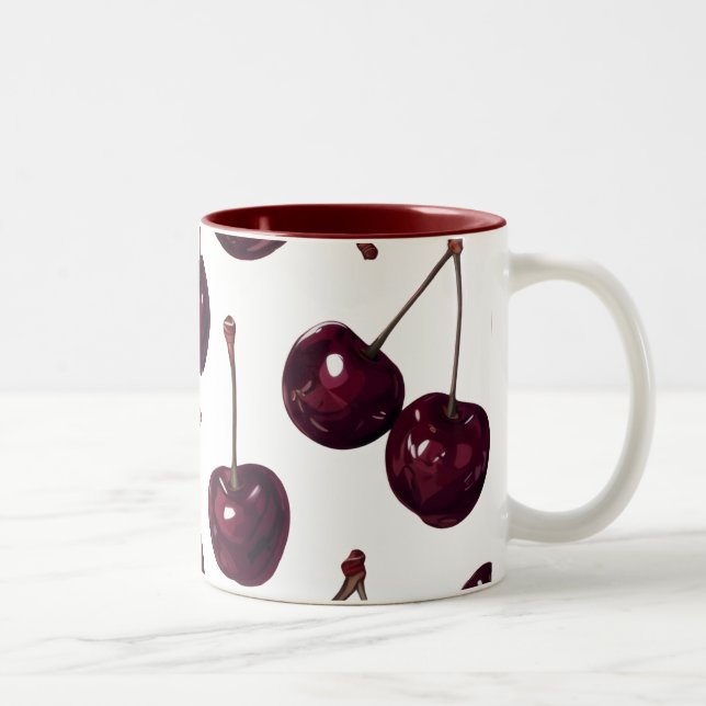 Elegant Deep Red Cherry Pattern Two-Tone  Mug (Droit)