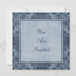 Elégant Denim Blue Embellish Border Invitation