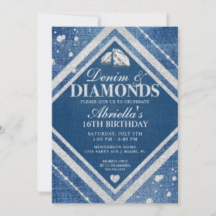 Elégant Denim et Diamants Invitation Anniversaire