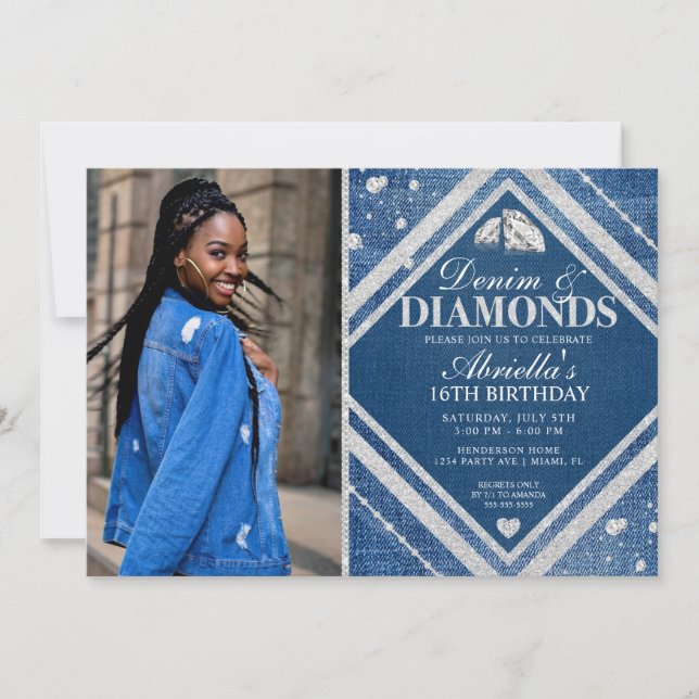 Elegant Denim et Diamonds Photo Invitation (Devant)