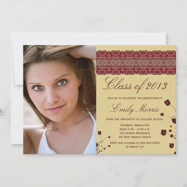 Elégant dentelle florale faire-part de gradation d (Devant)