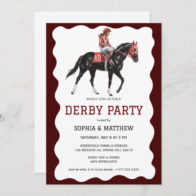 Elegant Derby Party Horse Racing Invitation (Devant / Derrière)