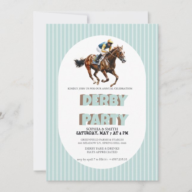 Elegant Derby Party Invitation for Horse Racing Ce (Devant)