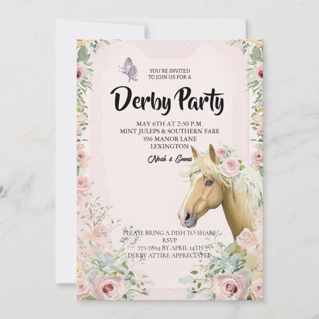 Elegant Derby Party Invitation with Floral Accents (Devant)