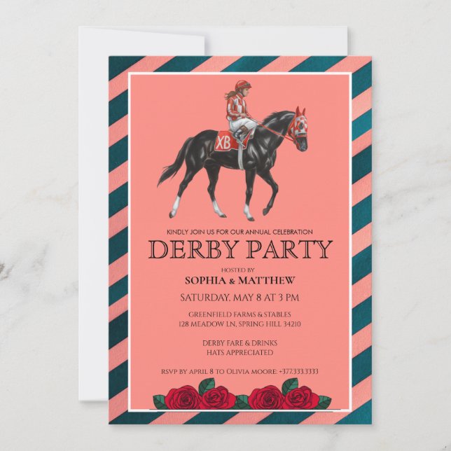 Elegant Derby Party Invitation with Horse Artt (Devant)