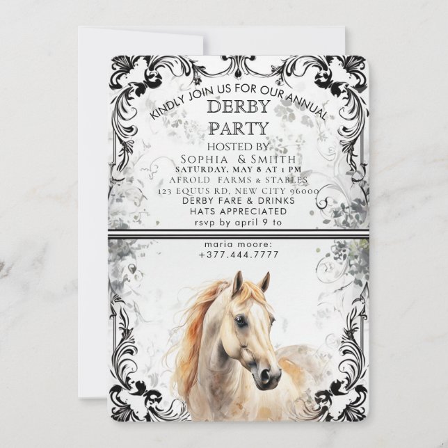 Elegant Derby Party Invitation With Horse Illustra (Devant)