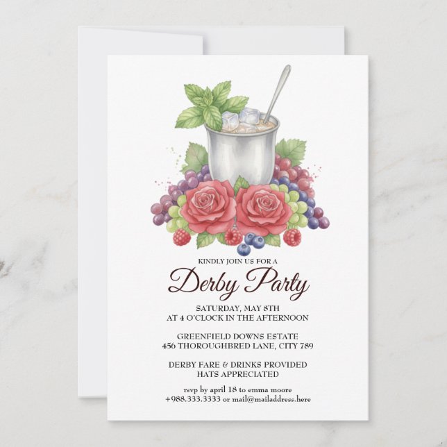 Elegant Derby Party Mint Julep Invitation (Devant)