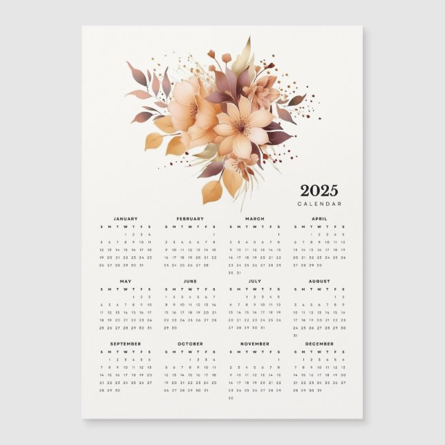 Elégant design floral Aimant beige Fleur Calendrie (Devant)