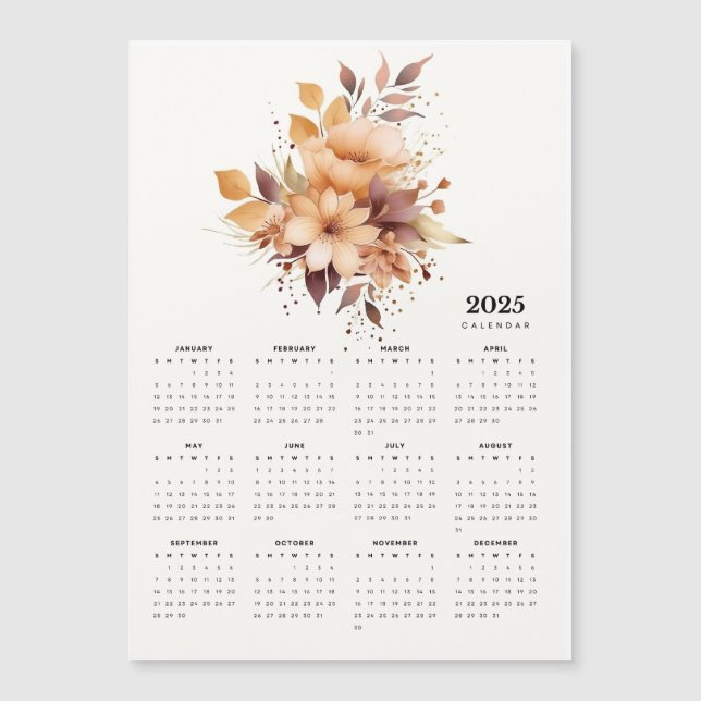 Elégant design floral Aimant beige Fleur Calendrie (Devant)