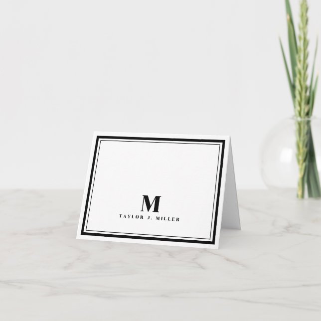 Élégant deux bordures Monogramme Chic Blanc Noir (Devant)
