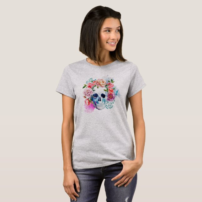 Elégant Dia de los Muertos Crâne floral | T-shirt (Devant entier)