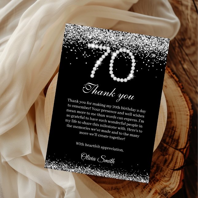 Elégant Diamants 70e Carte de remerciements d'anni (70th Birthday Party Thank you card)