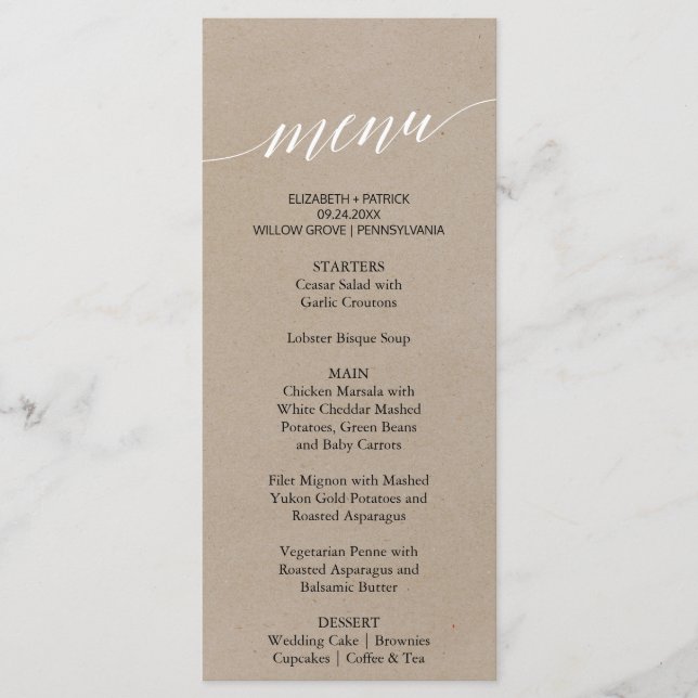 Elégant Dîner Calligraphie Faux Kraft Carte Menu (Devant)