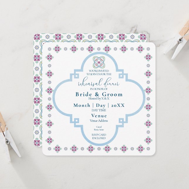 Élégant dîner de répétition Fiesta Invitation (Devant/Arrière en situation)