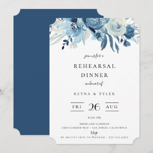 Élégant dîner de répétition Floral bleu Invitation