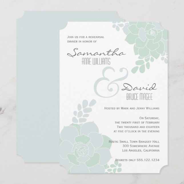Élégant Dîner De Répétition Succulent Invitation (Devant / Derrière)